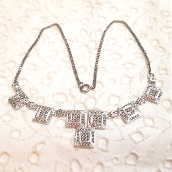 Antique Jewelry - 1920S Art Deco Marcasite Sterling Silver Necklace